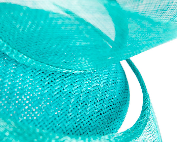 Bespoke turquoise sinamay fascinator by Fillies Collection - Image 5