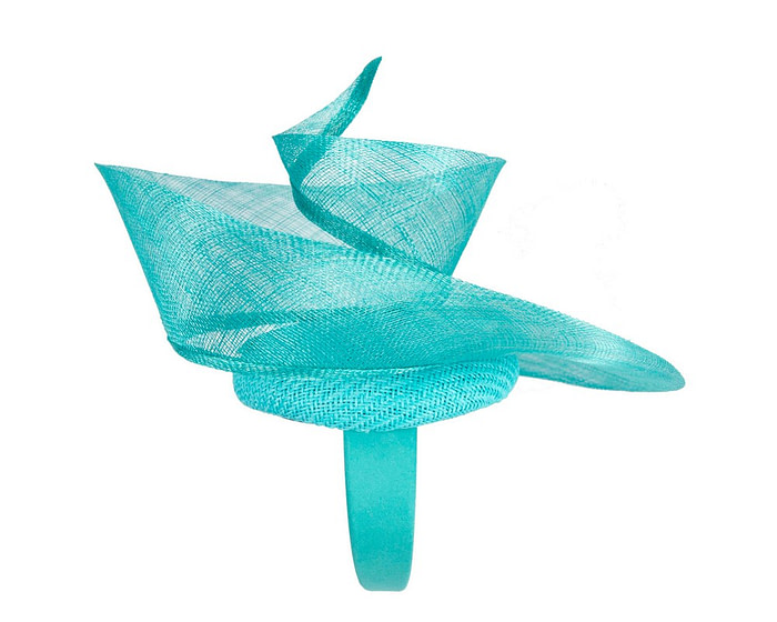 Bespoke turquoise sinamay fascinator by Fillies Collection - Image 4