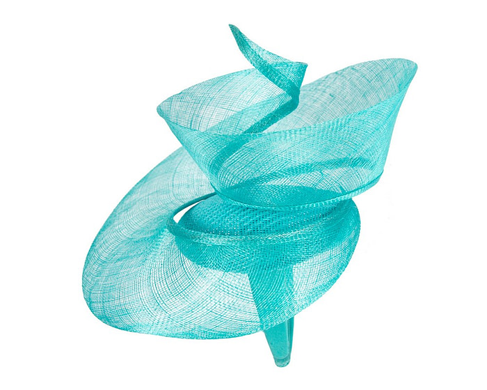 Bespoke turquoise sinamay fascinator by Fillies Collection - Image 3