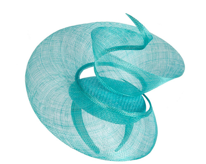 Bespoke turquoise sinamay fascinator by Fillies Collection - Image 2