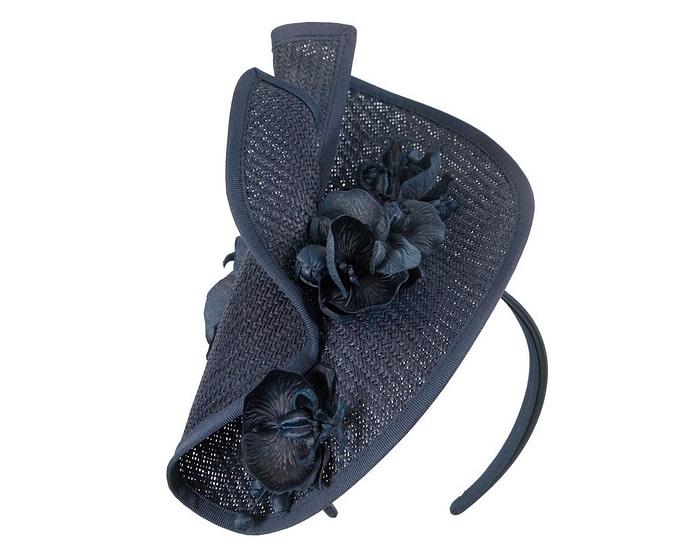 Navy spring racing fascinator with orchid - Image 2