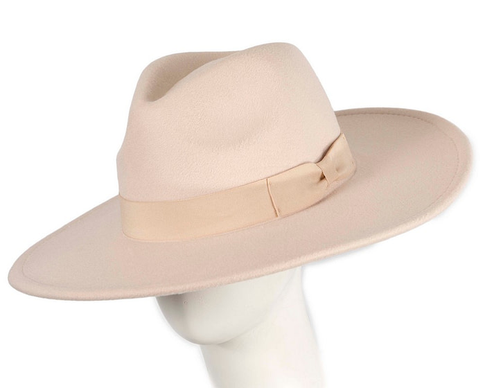 Beige wide brim fedora hat