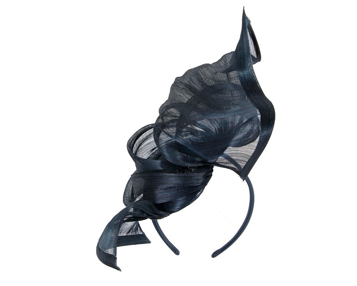 Bespoke navy silk abaca fascinator by Fillies Collection - Image 6