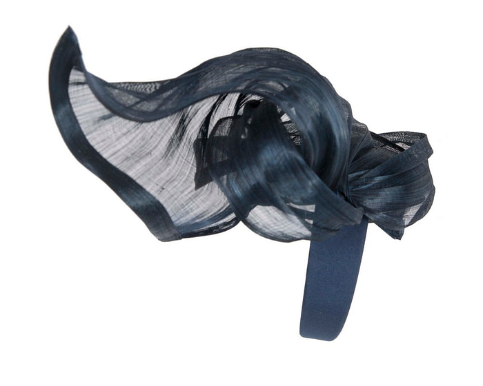 Bespoke navy silk abaca fascinator by Fillies Collection - Image 4