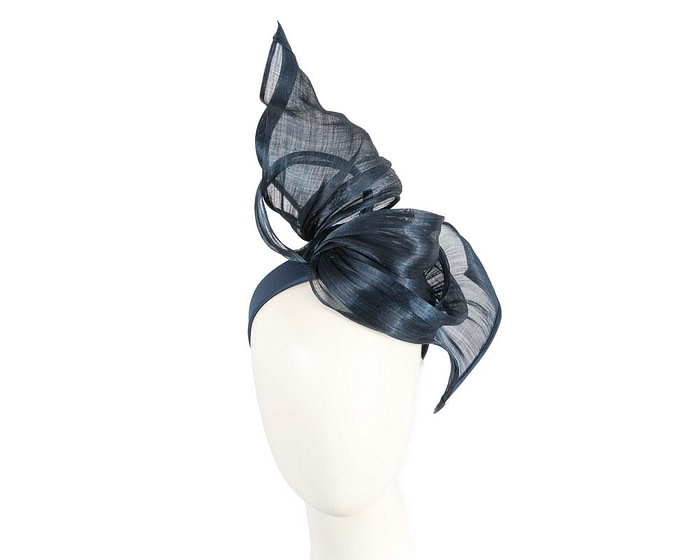 Bespoke navy silk abaca fascinator by Fillies Collection