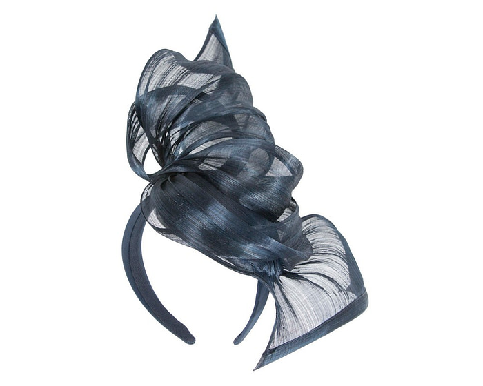 Bespoke navy silk abaca fascinator by Fillies Collection - Image 2