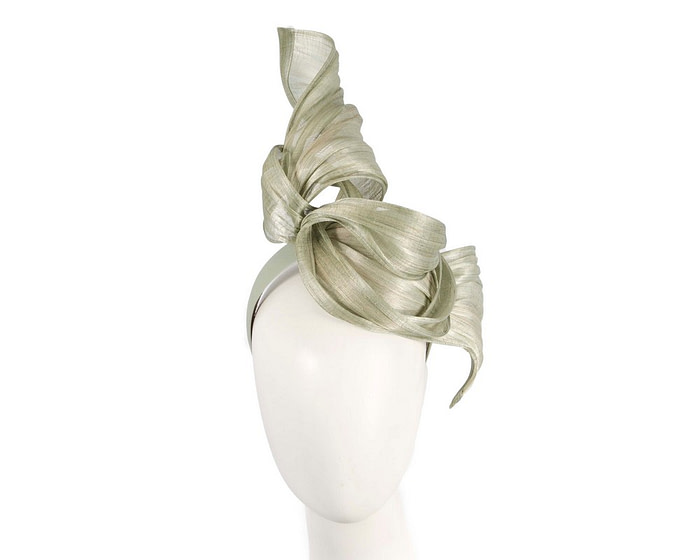 Bespoke olive silk abaca fascinator by Fillies Collection