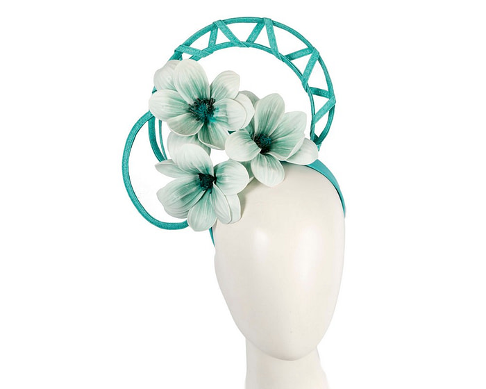 Bespoke aqua flower fascinator by Fillies Collection