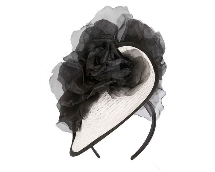 Exclusive white & black fascinator with flower by Fillies Collection - Image 2