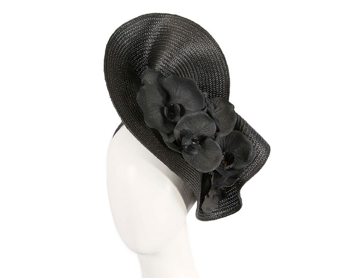 Large black fascinator with orchids by Fillies Collection