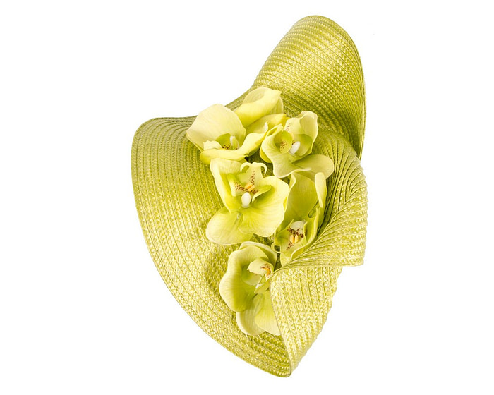 Large lime fascinator with orchids by Fillies Collection - Image 3