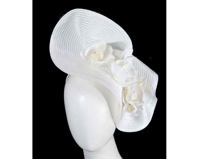 Large white fascinator with orchids by Fillies Collection