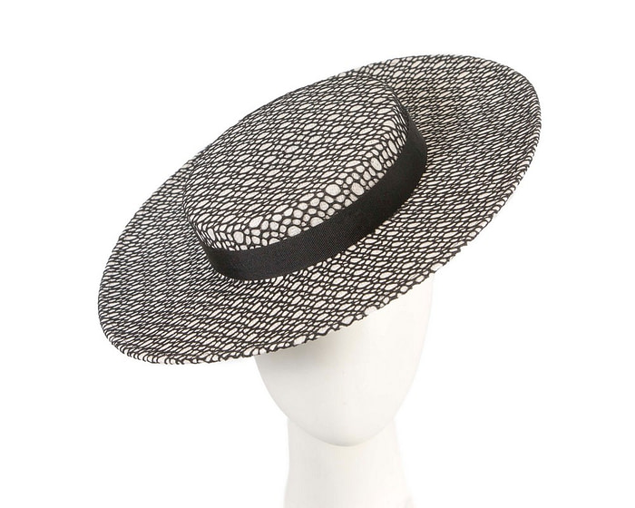 White & Black lace covered boater hat by Max Alexander