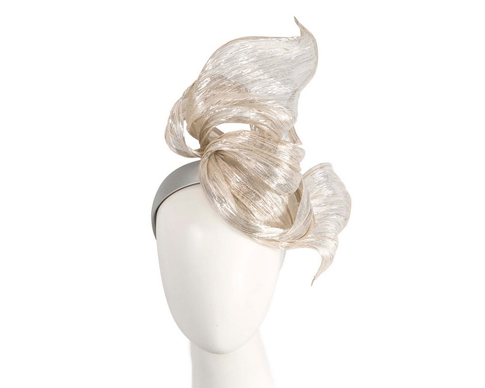 Bespoke silver silk abaca fascinator by Fillies Collection