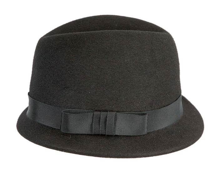 Black short brim felt ladies fedora hat - Image 4