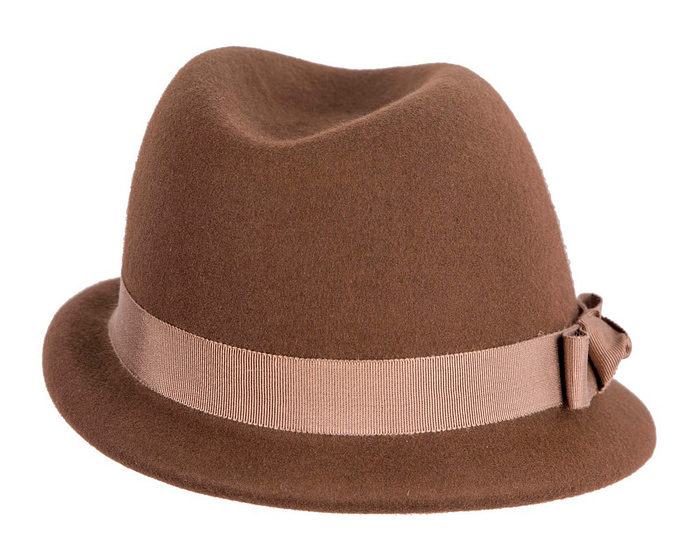 Chocolate brown short brim felt ladies fedora hat - Image 6