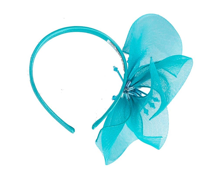 Bespoke turquoise flower headband by Cupids Millinery - Image 4