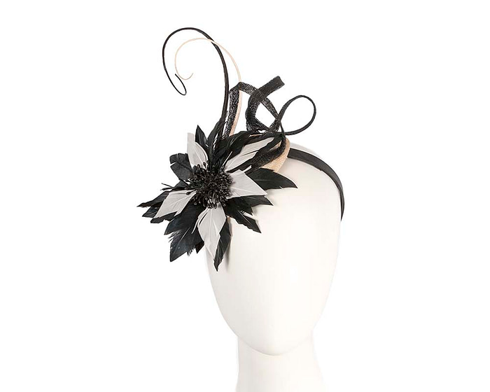 Black and cream feather fascinator