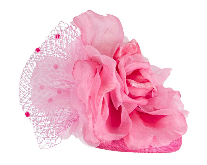 Hot Pink flower pillbox fascinator by Fillies Collection - Image 3