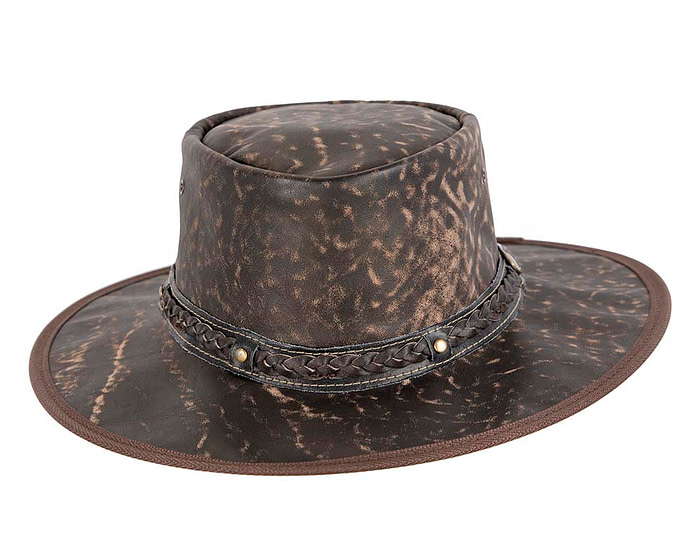 Brown Australian Kangaroo Leather Crushable Outback Jacaru Hat - Image 3