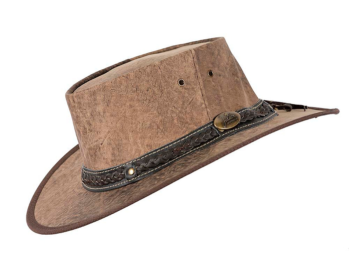 Brown Australian Kangaroo Leather Crushable Outback Jacaru Hat - Image 8