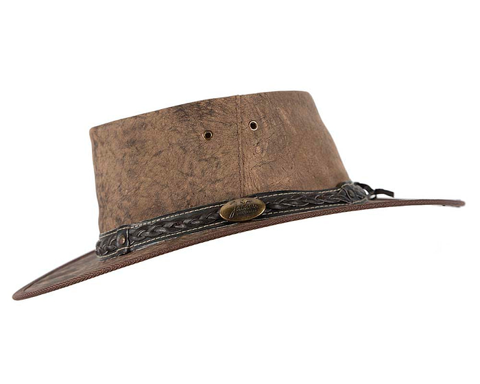 Brown Australian Kangaroo Leather Crushable Outback Jacaru Hat - Image 2