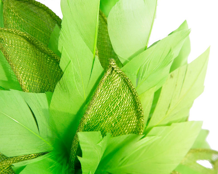 Green feathers flower fascinator by Max Alexander - Image 3