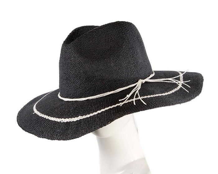 Navy Woven Natural Fiber Wide Brim Fedora