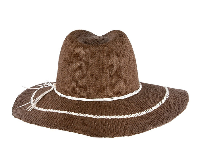 Brown Woven Natural Fiber Wide Brim Fedora - Image 6