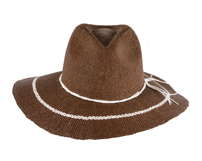 Brown Woven Natural Fiber Wide Brim Fedora - Image 4