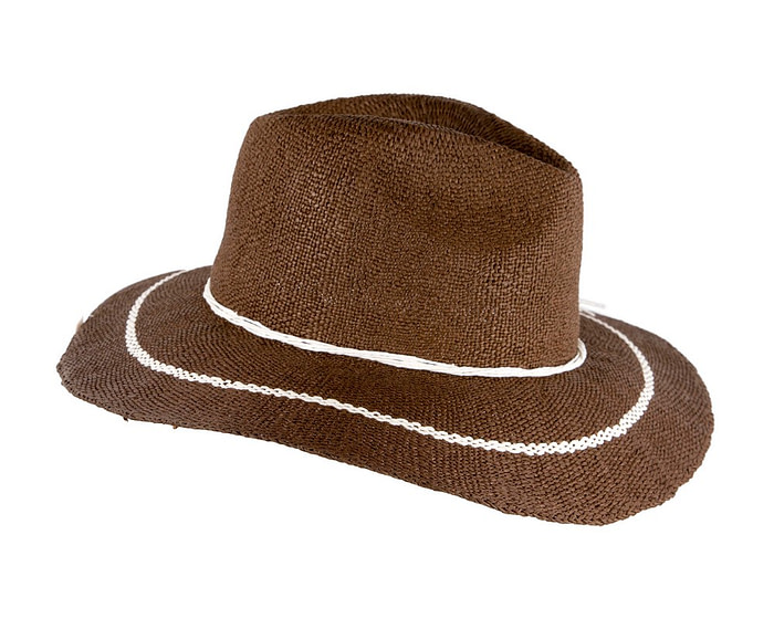 Brown Woven Natural Fiber Wide Brim Fedora - Image 3