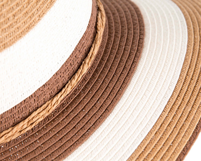 Three Tone Brown Braided Fedora Hat - Image 5