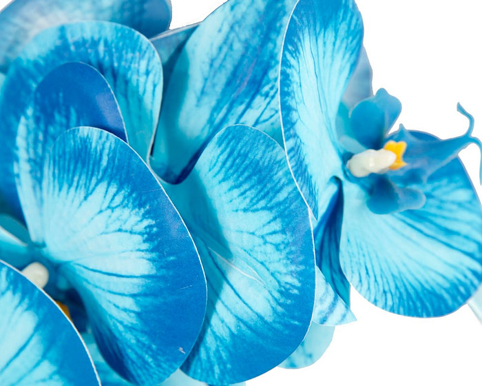 Bespoke blue orchid flower headband by Fillies Collection - Image 3