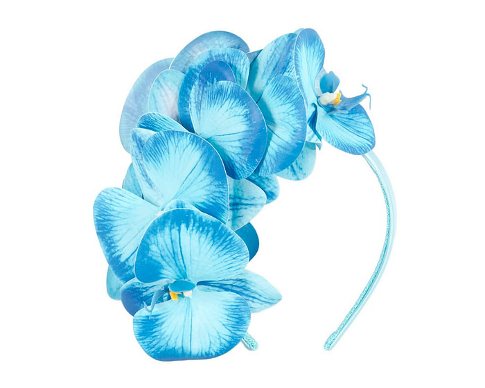 Bespoke blue orchid flower headband by Fillies Collection - Image 2