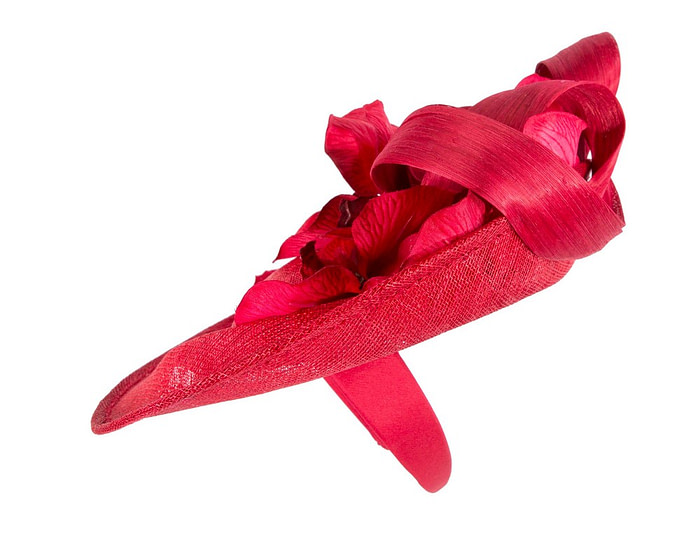 Large red fascinator with orchid flowers - Image 3