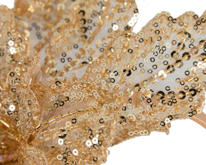 Shiny gold lace fascinator by Cupids Millinery - Image 3