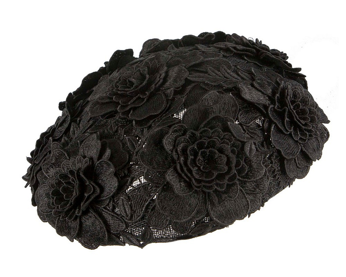 Chic Black Floral Lace Beret - Image 5