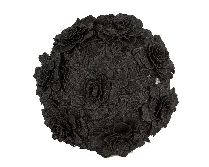 Chic Black Floral Lace Beret - Image 2