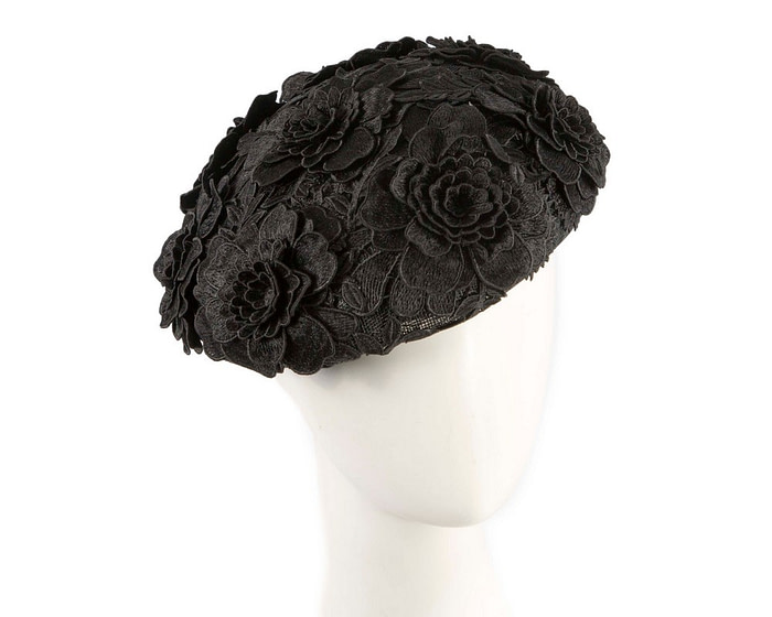 Chic Black Floral Lace Beret