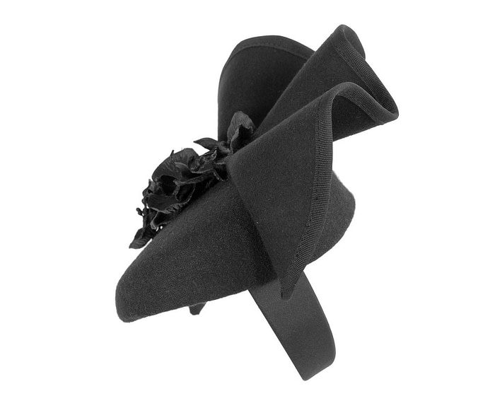 Black winter pillbox fascinator with flowers by Fillies Collection - Image 3