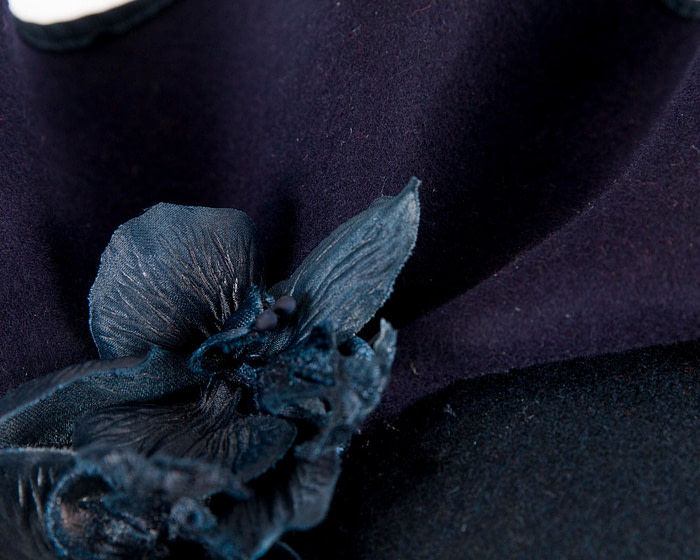 Navy winter pillbox fascinator with flowers by Fillies Collection - Image 5