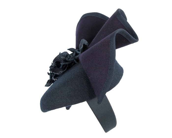 Navy winter pillbox fascinator with flowers by Fillies Collection - Image 3