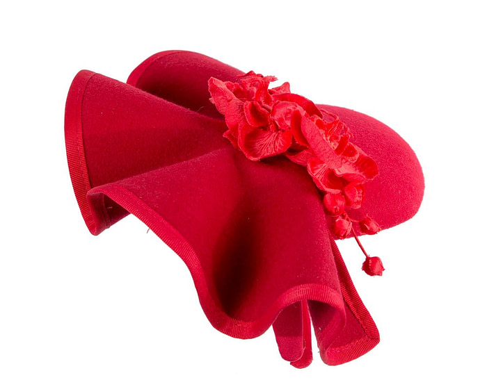 Red winter pillbox fascinator with flowers by Fillies Collection - Image 4