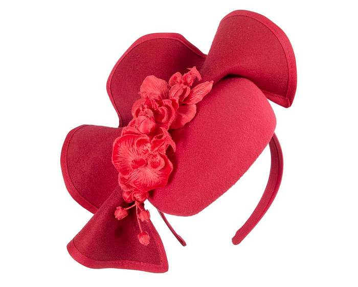 Red winter pillbox fascinator with flowers by Fillies Collection - Image 2