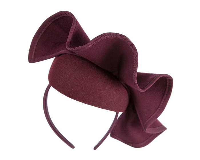 Burgundy winter pillbox fascinator with flowers by Fillies Collection - Image 6