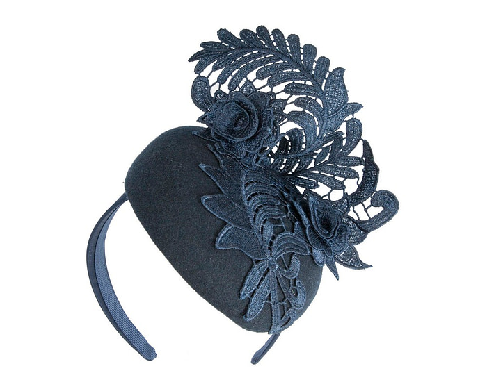 Elegant Navy Pillbox Fascinator with Lace Details - Image 2