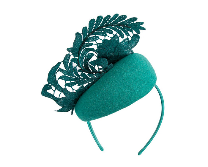 Elegant Teal Green Pillbox Fascinator with Lace Details - Image 6