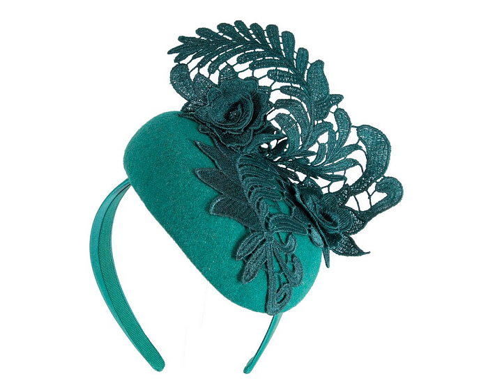 Elegant Teal Green Pillbox Fascinator with Lace Details - Image 2