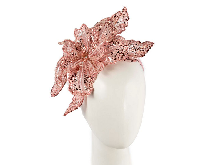 Shiny pink lace fascinator by Fillies Collection