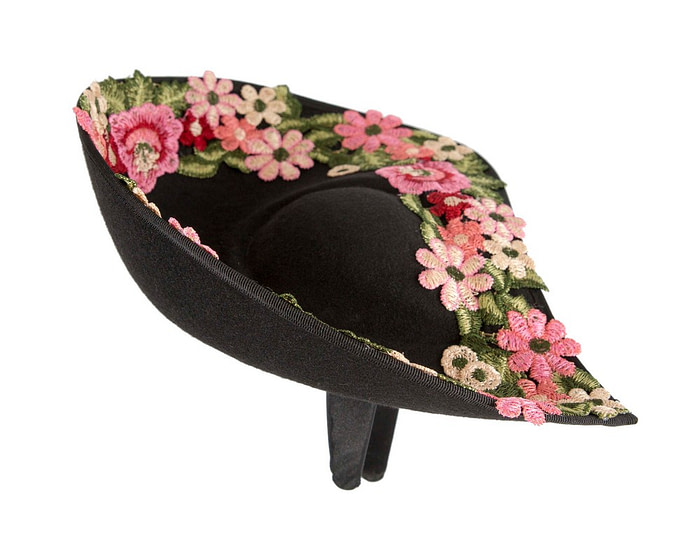 Floral Embroidered Black Fascinator by Fillies Collection - Image 4